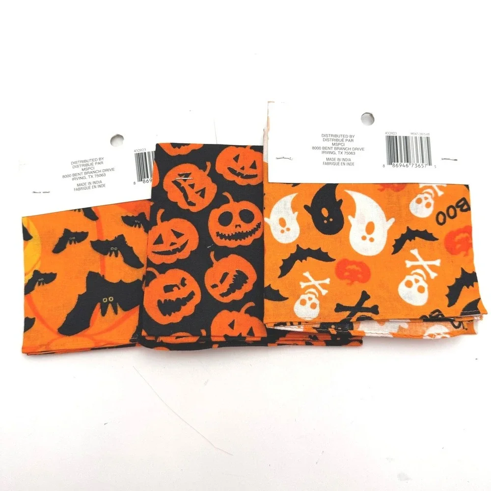 NEW Imagine Dog Pet Halloween‎ Bandana Lot 3 Pack Ghosts Pumpkins Bats 21x21